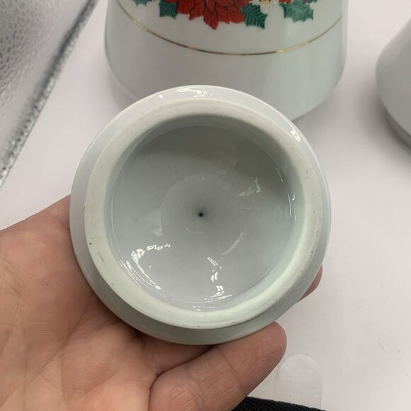 Vintage Tienshan Deck The Halls Christmas China Cream and Sugar Set - Picture 7 of 9